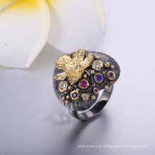 Corazón clásico de la joyería de la manera del estilo 2018 negro con el anillo al por mayor de la clase de la hoja de oro